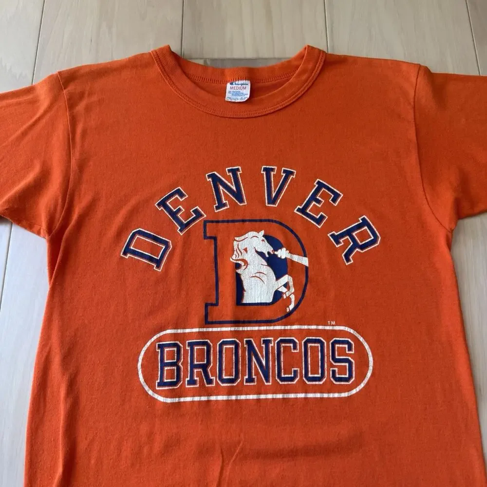 Vintage Denver Broncos Shirt Medium Orange 80s Champion Made in USA NFL Elway - Picture 3 of 7